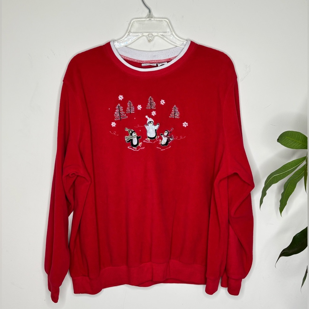 BN12 Fashion Classics Red Penguin Fleece Christmas Sweater Women 2X